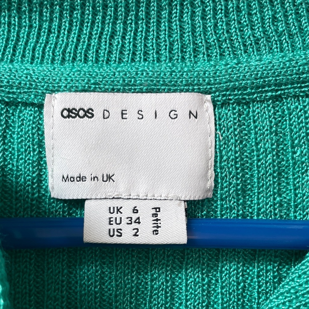 ASOS size 2p Teal Ribbed, Collared Cardigan - Picture 2 of 3